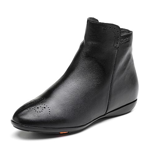 Bata/拔佳2018冬新款专柜同款黑色绵羊皮革平底女皮靴短靴AM846DD8