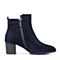 Bata/拔佳2018冬新款专柜同款兰色羊绒皮革粗高跟女短靴NBK02DD8