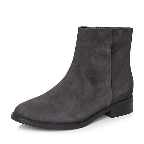 Bata/拔佳2018冬新款专柜同款深灰羊皮革女靴短靴9BE02DD8