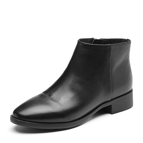 Bata/拔佳2018冬新款专柜同款黑色牛皮革女皮靴及踝靴RBY07DD8