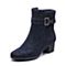 Bata拔佳冬新款专柜同款蓝色羊绒皮革粗中跟女短靴NBL04DZ8