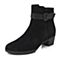 Bata/拔佳2018冬新款黑色羊绒皮革粗中跟绒面优雅女皮靴短靴TSY11DD8