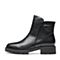 Bata/拔佳2018冬新款黑色牛皮革粗中跟女靴短靴TSY14DD8