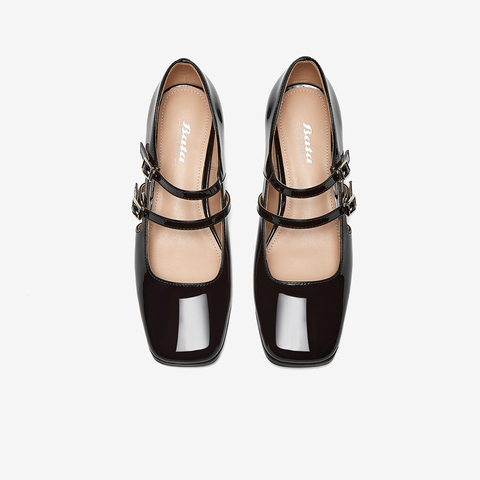 Bata中空凉鞋女2024春季新款百搭牛皮粗跟复古玛丽珍单鞋YA461AK4