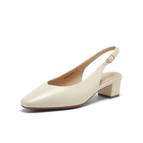 Bata后空凉鞋女2024春商场新款羊皮百搭优雅软底粗跟单鞋668A6AH4