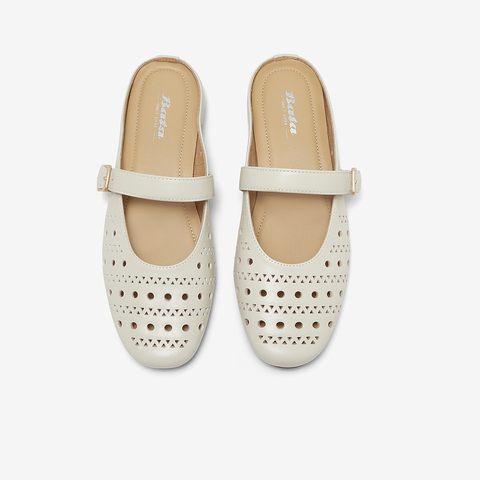 Bata包头凉拖女2025夏商场新款英伦风羊皮软底百搭穆勒鞋USD02BH5