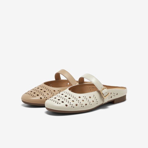 Bata包头凉拖女2025夏商场新款英伦风羊皮软底百搭穆勒鞋USD02BH5