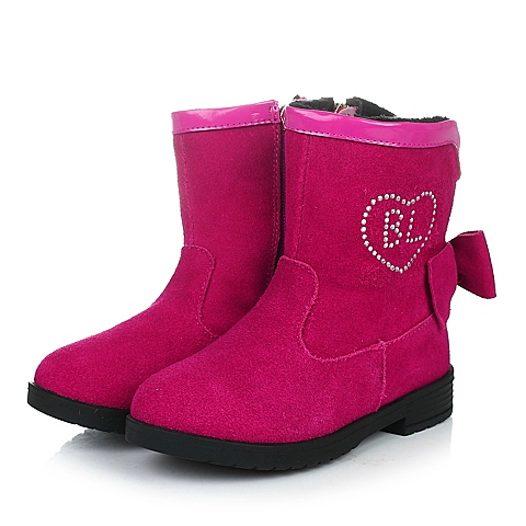 BELLE/百丽童鞋专柜同款冬季反毛皮桃红女小童童靴时装靴91767