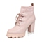 Belle/百丽粉红色牛皮/粉色毛线79A-1DD4女低靴冬季