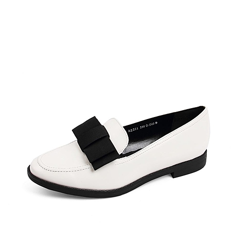 BELLE/百丽春季专柜同款白色光牛/黑色化纤布女单鞋3Z221AM4