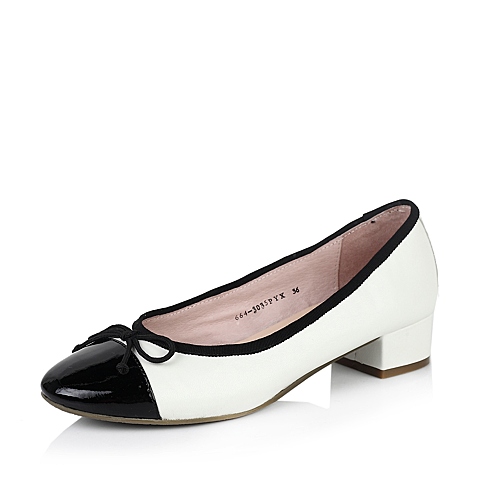 BELLE/百丽白色/黑色混合材料皮女皮鞋 3J501AQ3