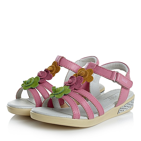Belle/百丽童鞋专柜同款夏季粉色头层皮牛皮女小童凉鞋时尚凉鞋91603