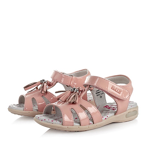 Belle/百丽童鞋专柜同款夏季粉色头层皮女小童凉鞋时尚凉鞋 灯鞋91605