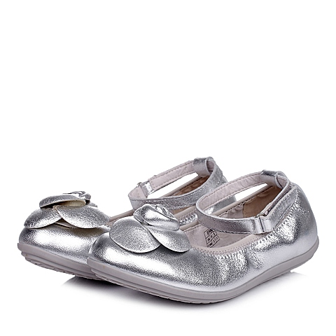 Belle/百丽童鞋2015春季新款专柜同款羊皮银色女中童皮鞋94008
