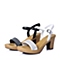 BELLE/百丽夏季专柜同款黑色牛皮女凉鞋3ZFB6BL5