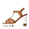 BELLE/百丽年夏季棕色牛皮纯色粗跟女凉鞋9B5-2BL5