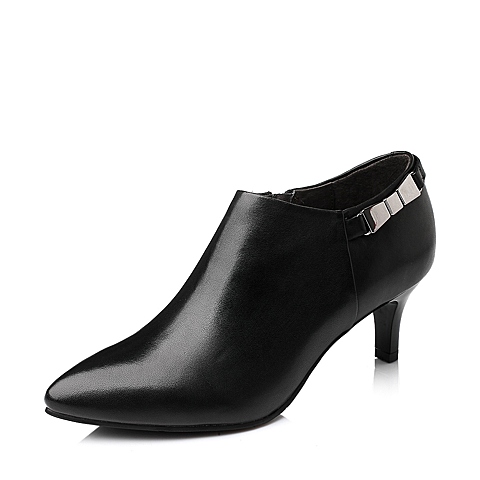 BELLE/百丽秋专柜同款黑牛皮革优雅通勤女单鞋3VDK5CM5