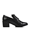 BELLE/百丽秋季专柜同款黑色小牛皮粗跟女单鞋BHI22CM5