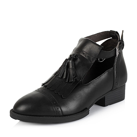 BELLE/百丽秋专柜同款黑牛皮时尚女单鞋BIV20CM5