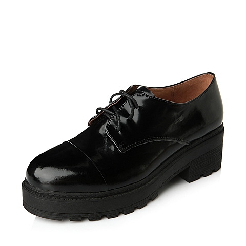 BELLE/百丽年秋季黑色牛皮系带女单鞋50A-1CM5