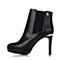 BELLE/百丽冬专柜同款优雅女人黑小牛皮革女短靴3PQV7DD5