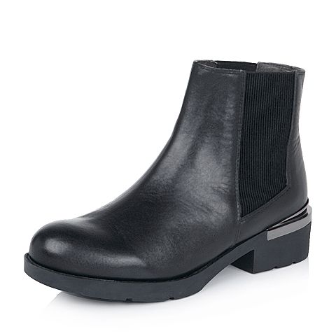 BELLE/百丽冬专柜同款经典切尔西黑牛皮革女短靴BEX51DD5