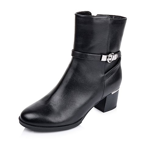 Belle/百丽冬专柜同款黑色小牛皮女靴BFN60DZ5