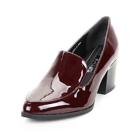 BELLE/百丽年秋季专柜同款暗红漆皮牛皮女皮鞋BBK21CQ5专柜2