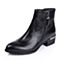 BELLE/百丽冬专柜同款休闲时尚黑油蜡小牛皮女短靴(绒里）3N355DD5