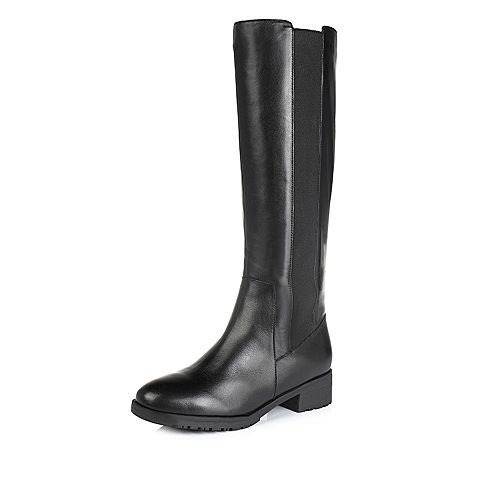 BELLE/百丽冬专柜同款时尚黑软牛皮女长靴(绒里）BCV73DG5