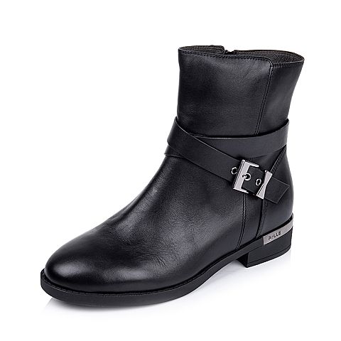 BELLE/百丽冬专柜同款黑软牛皮女中靴(绒里）3C3D2DZ5