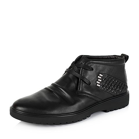 BELLE/百丽冬季专柜同款黑色牛皮男休闲靴（毛里）XF01MDD5