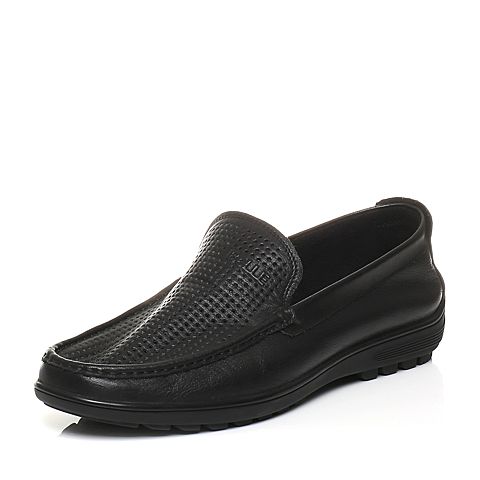BELLE/百丽夏季专柜同款黑色打蜡小牛皮男皮鞋豆豆鞋3SW01BM5