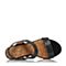BELLE/百丽夏季专柜同款黑色羊皮优雅坡跟一字带女凉鞋P3C1DBL5