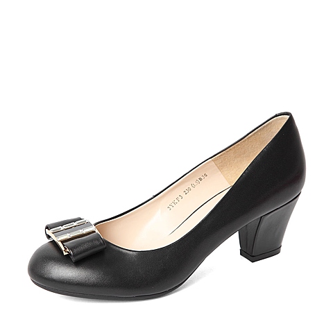BELLE/百丽春季专柜同款黑色牛皮革女皮鞋3YKF3AQ6
