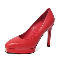 Belle/百丽春季专柜同款红色小牛皮女皮鞋Q1A1DAQ6