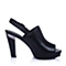 BELLE/百丽夏专柜同款黑牛皮时尚防水台摩登粗跟女凉鞋BFE35BL6