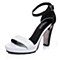 BELLE/百丽夏季专柜同款黑/白色压花牛皮革女凉鞋BFE33BL6