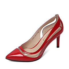 Belle/百丽春季专柜同款红/白漆皮牛皮OL通勤优雅细高跟女单鞋3Z4D5AQ6