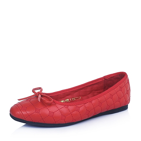 BELLE/百丽春季红色羊皮休闲平跟浅口女单鞋688-8AQ6