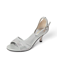 Belle/百丽夏季专柜同款银/白色山羊皮革女凉鞋BKZ32BL6