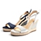 BELLE/百丽夏季专柜同款深兰二层牛皮革女皮凉鞋3WFA7BL6