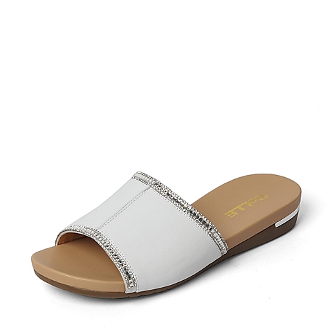 BELLE/百丽夏季专柜同款白色牛皮革女凉鞋3DSF3BT6