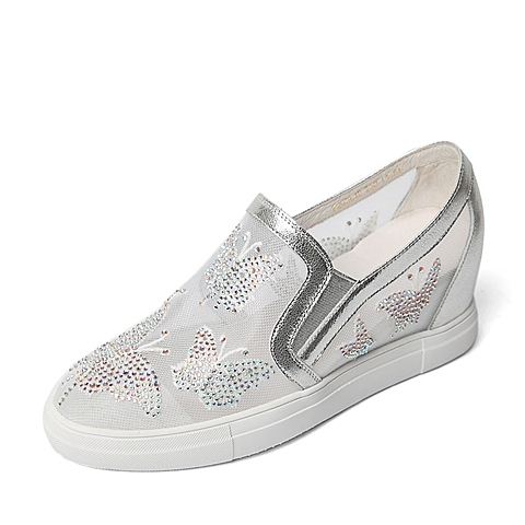 BELLE/百丽春季专柜同款银色网布/金属牛皮革女鞋Q3L1DAM6