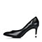 BELLE/百丽秋专柜同款黑油皮小牛皮优雅通勤女单鞋3V3C6CQ6