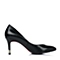 BELLE/百丽秋专柜同款黑油皮小牛皮优雅通勤女单鞋3V3C6CQ6