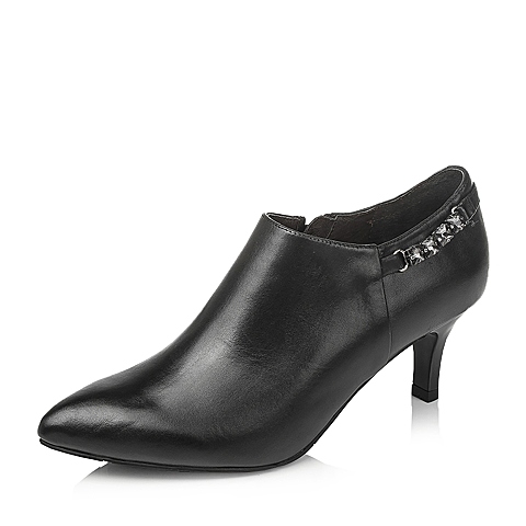 BELLE/百丽秋专柜同款黑牛皮优雅女人女单鞋3VDU1CM6