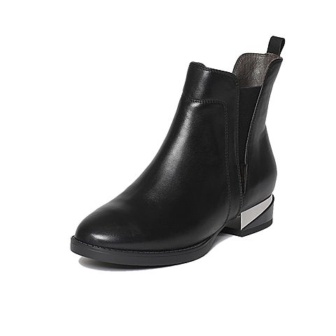 BELLE/百丽冬季专柜同款黑牛皮女短靴(皮里)3C3H9DD6