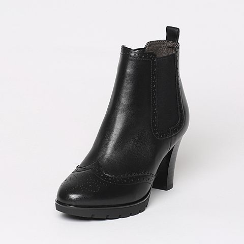 BELLE/百丽冬季专柜同款黑油皮牛皮女短靴BHX44DD6