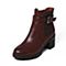 BELLE/百丽冬专柜同款红棕油皮牛皮女短靴BIP45DD6